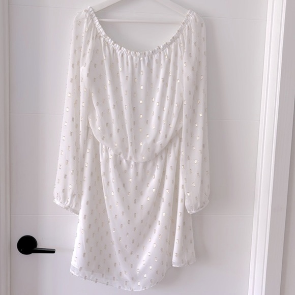 WHBM White Dress with Gold accents Size L NWT - Picture 2 of 12
